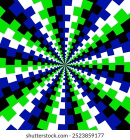 Eye-catching color circular pattern of shifted squares stripes. Psychedelic background design.