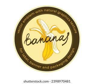 Eye-catching design with colorful bananas emblem. Isolated banana sign in vector format. Use it for food labels, juice packaging, cosmetics, or banner design.