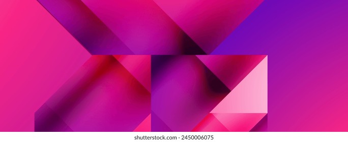 Un diseño llamativo con un fondo rosa y púrpura con un patrón geométrico de triángulos. Los tonos de violeta, magenta y azul eléctrico crean un aspecto simétrico y vibrante