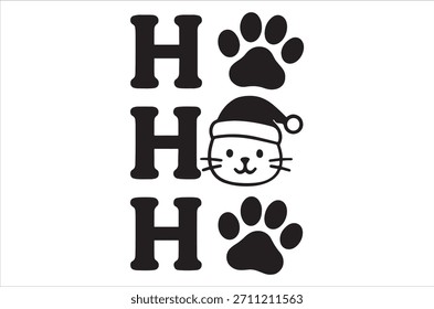 Un diseño llamativo deletrea 'hohoho' utilizando letras, huellas de patas y un lindo gato con un sombrero de santa. profesional de alta calidad detallado moderno elegante limpio
