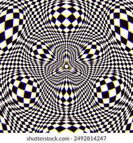 Eye-catching distorted checkered pattern. Psychedelic background design.