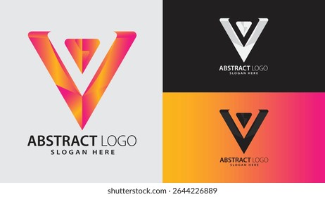Eye-catching Dynamic Striking V-shaped abstract logo with a layered geometric design and gradient blend of orange, red, and pink Perfect for logos in digital marketing, innovation firms, business