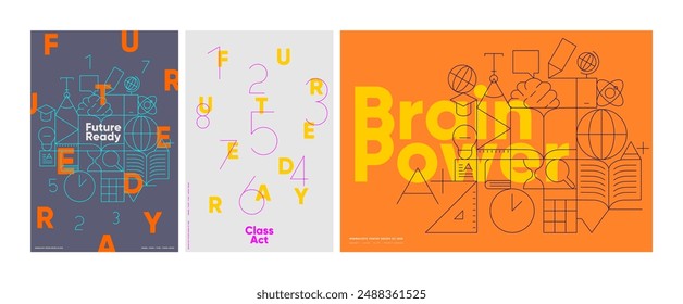 Eye-catching educational posters with a futuristic theme and bold colors, encouraging academic growth.