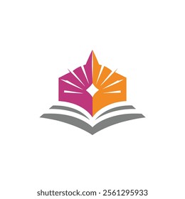 An eye-catching emblem with a book, sunburst, and star frame, emphasizing knowledge and professional design.