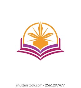 An eye-catching emblem with a book, sunburst, and star frame, emphasizing knowledge and professional design.