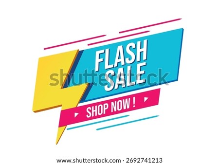 Eye-catching flash sale banner featuring lightning bolt and shop now message on vibrant background. Marketing concept
