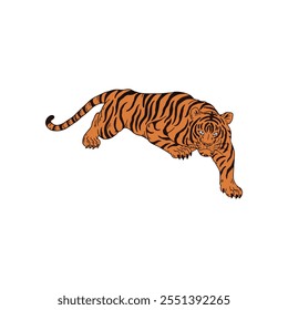 Eye-Catching Flat Vector Illustration of a Tiger on a White Background, Perfect for Posters, Prints, and Merchandise