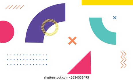 Eye-catching geometric layout with vibrant shapes and lines. Suitable for youth-focused and trendy branding.