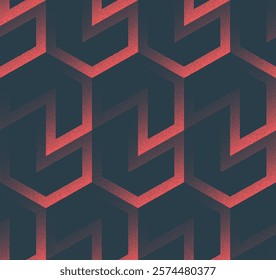 Eye-Catching Geometric Seamless Pattern Trend Dot Work Abstract Vector Background. Tilted Red Chevron Geometry Halftone Art Illustration for Modern Textile Print. Endless Graphic Abstraction Wallpaper