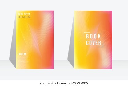 Eye-catching gradient book covers in orange and pink hues, with white wave line accents. Minimalistic, editable EPS file ideal for creative book designs or portfolio presentations.