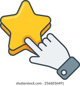 Eye-catching illustration of a hand pressing a star, symbolizing rating and feedback. Perfect for showcasing reviews, customer satisfaction, and digital engagement in various applications