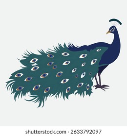 An eye-catching illustration of a peacock with its vibrant tail feathers, suitable for themes of beauty, nature, or exotic animals.