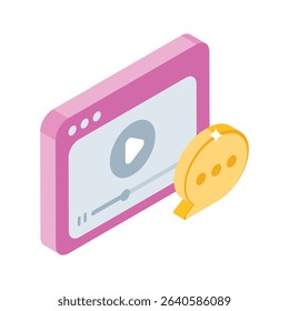 An eye-catching isometric style icon of video comment