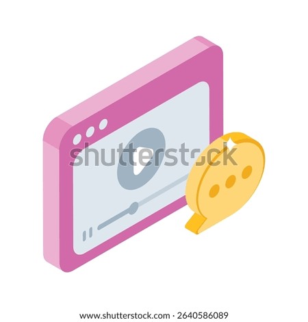 An eye-catching isometric style icon of video comment
