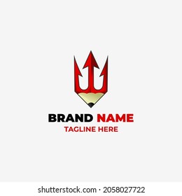 Eye-catching logo design. This design is made with the concept of a modern trident combined with a pencil. It creates a Stylish Trident Drop Logo which looks simple, modern and stylish.