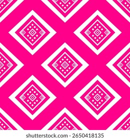 Eye-catching magenta diamond pattern inspired by Thai Mon textiles. Strong geometric lines and symmetrical layout perfect for bold, modern-traditional applications. Vector EPS included.