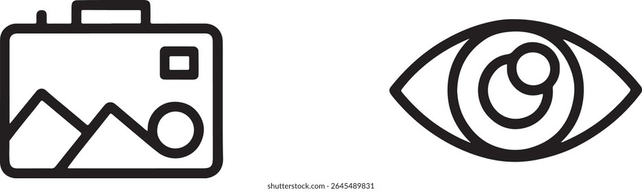 Eye-Catching Media Icons Presenting a Camera Device and a Symbolic Eye Representing Digital Media and Visual Communication