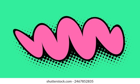 Eye-catching neon pink wavy line with a comic-style halftone dot pattern set against a lively green backdrop, channeling a playful and energetic pop art vibe.
