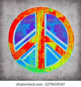 An eye-catching peace sign composed of a kaleidoscope of colors and intricate shapes.