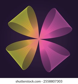 An eye-catching piece of abstract art featuring a symmetrical starburst design with petal-shaped forms. This digital artwork showcases a blend of vibrant colors transitioning through warm and cool