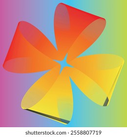 An eye-catching piece of abstract art featuring a symmetrical starburst design with petal-shaped forms. This digital artwork showcases a blend of vibrant colors transitioning through warm