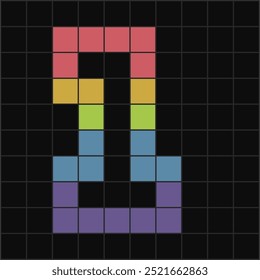 Eye-catching pixel art of number 1 created with bright, colorful squares on a black grid background. Ideal for retro, tech, or pixelated design projects.