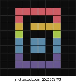 Eye-catching pixel art of number 6 created with bright, colorful squares on a black grid background. Ideal for retro, tech, or pixelated design projects.