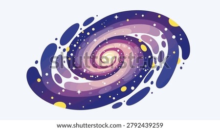 Eye-catching and playful depiction of a galaxy with bright colors, perfect for children's educational materials and modern digital art.