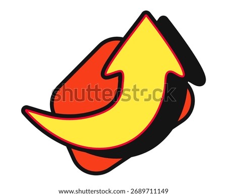 Eye-catching pop art arrow in yellow and orange, showcasing dynamic movement and bright colors.