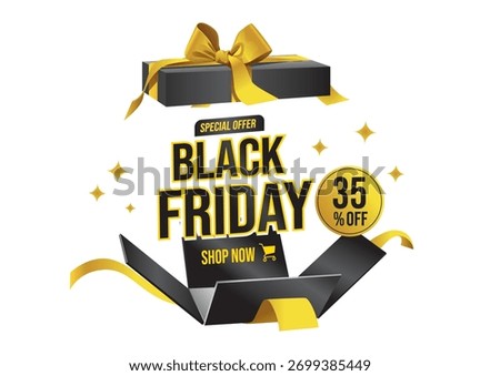 Eye-catching promotional gift box design featuring Black Friday sale and enticing discount for shopping attraction.