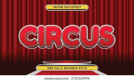 Eye-catching Red and White 3D Circus Text Effect Template for Dynamic Theatrical Typography, Event Branding, and Entertainment-themed Graphic Design Projects