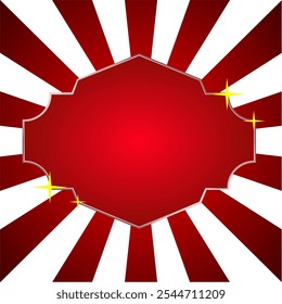 Auffälliger rot-weißer Sunburst-Hintergrund mit funkelndem Mittelrahmen.