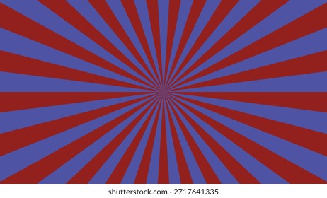 An eyecatching retro sunburst background with red and blue stripes emanating outwards