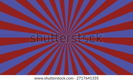 An eyecatching retro sunburst background with red and blue stripes emanating outwards