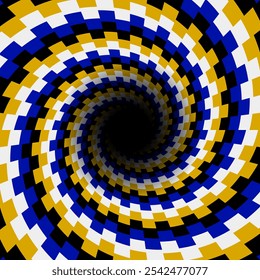 Eye-catching round frame of stripes on tiled walls. Psychedelic background design. Optical illusion of moving pattern.