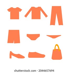 An eye-catching set of fashion icons consisting of men's and women's shirts, men's and women's pants, shoes and bags.
