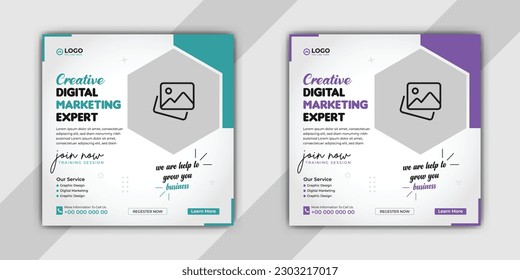 Eye-catching Social Media Post Template for Digital Business Marketing, Digital Marketing Banner Design for Social Media Advertising