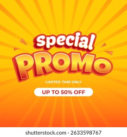 Eyecatching Special Promo banner template with discount up to 50%. Advertising promotion banner