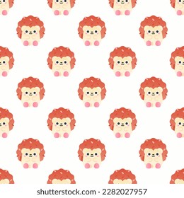 Eye-catching square tile with a cheerful animal print. Seamless pattern with hedgehog on red (pigment) background. Design for a brochure with an animal pattern.