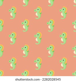 Eye-catching square tile with a cheerful animal print. Seamless pattern with seahorse on burlywood background. Design for tees with illustrations of pet animals.
