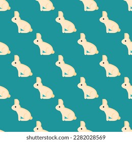 Eye-catching square tile with a cheerful animal print. Seamless pattern with rabbit on light sea green background. Design for a set of posters with animal silhouettes.