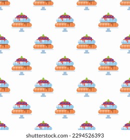 Eye-catching square tile with a cheerful food print. Seamless pattern with pavlova on medium sea green background. Design for a reusable wrap for gyros.
