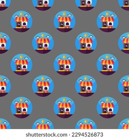 Eye-catching square tile with a cheerful food print. Seamless pattern with open on dim gray background. Design for a recyclable wrap for grilled cheese.