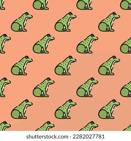 Eye-catching square tile displaying a delightful animal image. Seamless pattern with frog on dark salmon background. Design for a set of stickers with animal prints.
