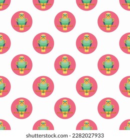 Eye-catching square tile displaying a delightful animal image. Seamless pattern with parrot on persian red background. Design for a set of stickers with animal drawings.