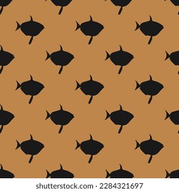Eye-catching square tile displaying a delightful animal image. Seamless pattern with opah fish shape on licorice background. Design for a brochure with an animal pattern.