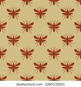 Eye-catching square tile displaying a delightful animal image. Seamless pattern with flying ant on burlywood background. Design for comic books featuring animals.