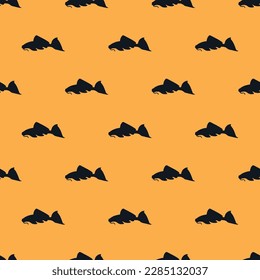 Eye-catching square tile displaying a delightful animal image. Seamless pattern with fish silhouette  on dark jungle green background. Design for notebooks with illustrations of domestic animals.