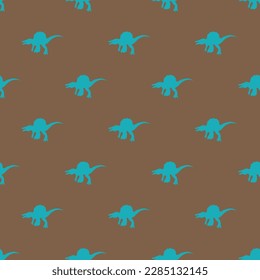 Eye-catching square tile displaying a delightful animal image. Seamless pattern with dinosaur shape of spinosaurus on raw umber background. Design for a set of posters with animal designs.