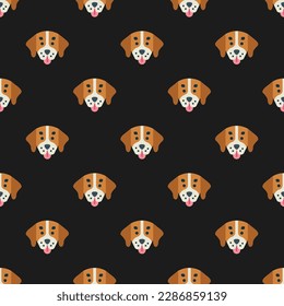Eye-catching square tile displaying a delightful animal image. Seamless pattern with beagle on peru background. Design for a business card with an animal silhouette.